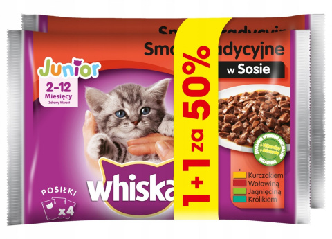 WHISKAS Junior 4x100g Smaki Tradycyjne 1+1 za 50%