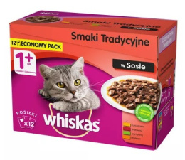 WHISKAS 1+ Smaki tradycyjne w sosie 12 x 100g