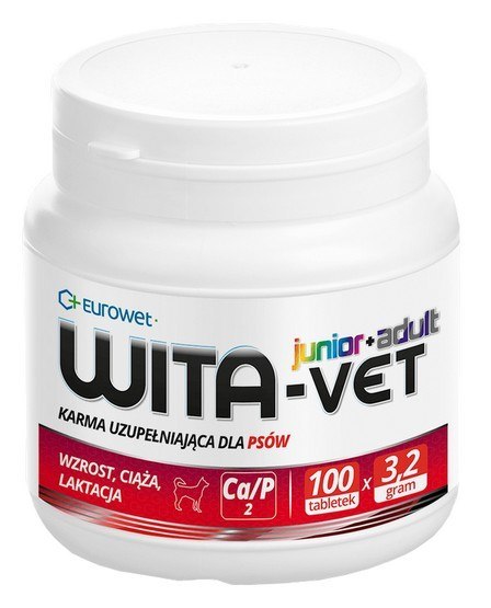 Wita-Vet Junior+Adult CA/P=2 3,2g 100tabl. - preparat witaminowy dla ciężarnych suk i szczeniąt Wita-Vet Junior+Adult CA/P=2 3,2g 100tabl. - preparat witaminowy dla ciężarnych suk i szczeniąt